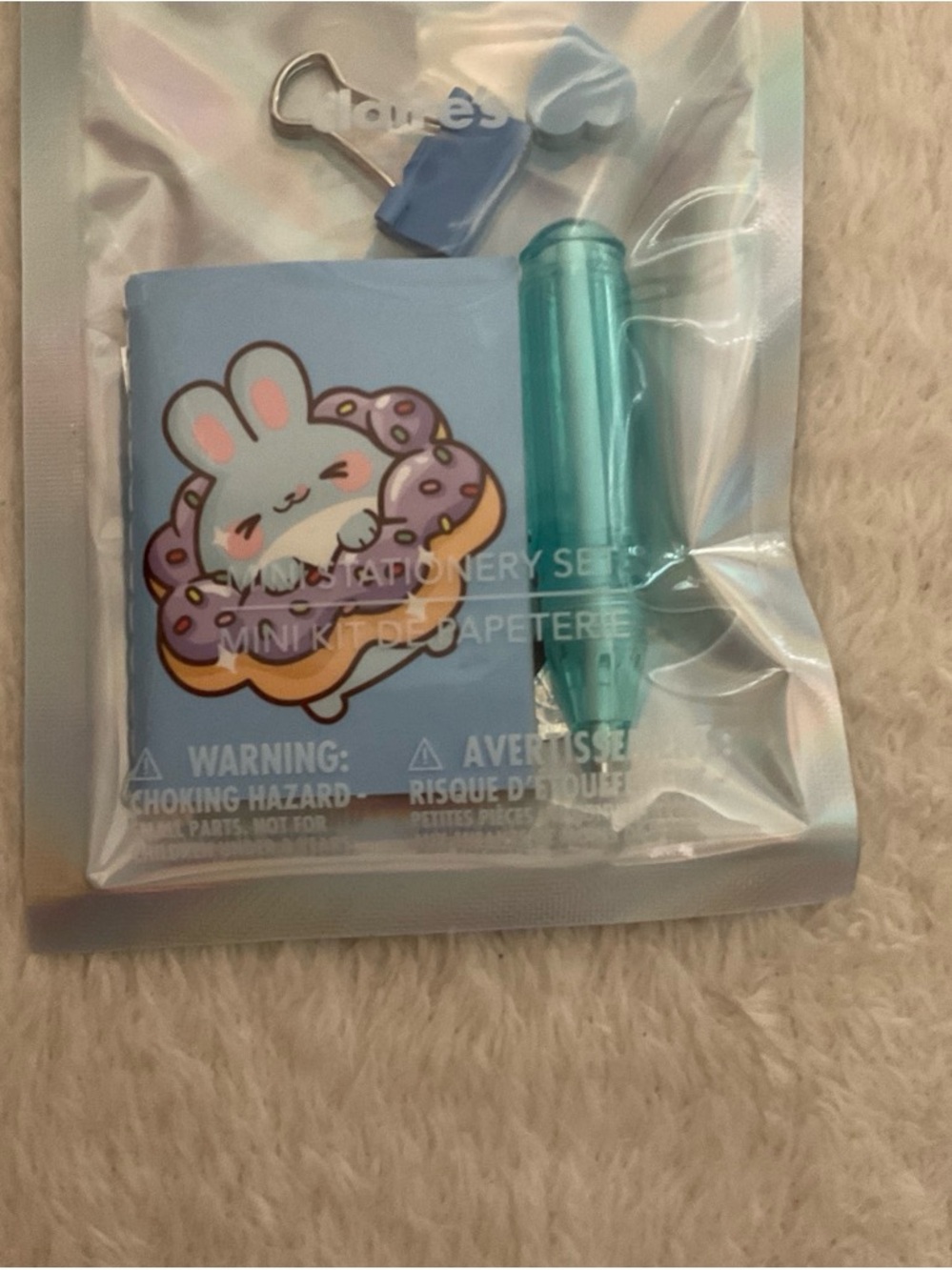 Claire's Blue Bunny Donut Mini Stationery Set with Teal Pen
